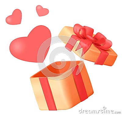 Valentine present. Hearts flying from open gift box Vector Illustration