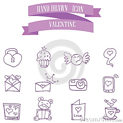 Valentine purple icons style collection Vector Illustration