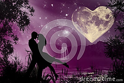 Valentine romantic atmosphere with heart shaped moon Stock Photo