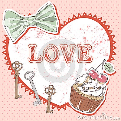 Valentine romantic retro card Vector Illustration