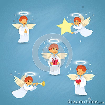 Valentine's Angel Cupid Group Saint Valentine Holiday Vector Illustration