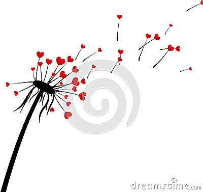 Valentine`s background with love dandelion. Vector Illustration