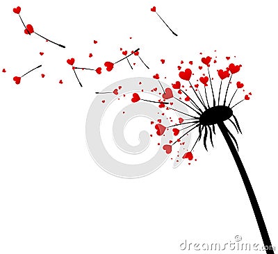 Valentine`s background with love dandelion. Vector Illustration