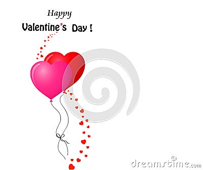 Valentine`s card with couple of red and pink heart balloons Vector Illustration