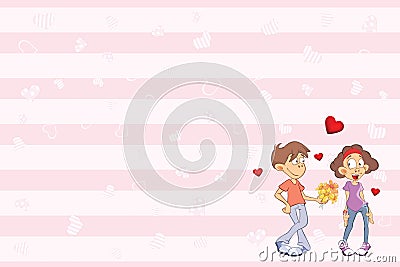 Valentine`s card with a Cute Guy and Girl in Love. Illustration Vector Illustration