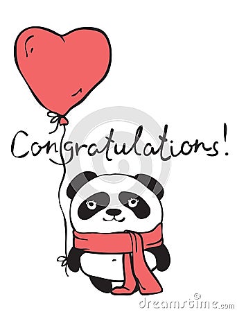 Valentine`s card with panda Vector Illustration