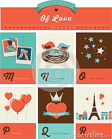 Valentine's day ABC, alphabet poster Vector Illustration