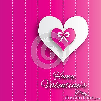 Valentine's day abstract applique background with cut paper hearts with bow ribbon . Vector Illustration