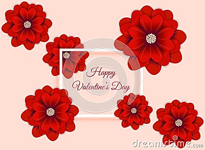 Valentine`s day abstract background with flower paper art. Vector illustration Vector Illustration