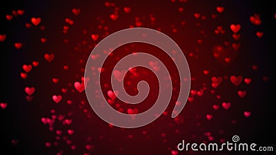 Valentine's day abstract background flying red hearts and particles valentines background concept. 3d rendering Stock Photo