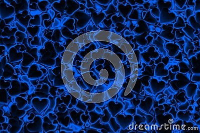 Valentine`s Day Abstract 3D Background With Dark Glowing Blue Hearts Stock Photo