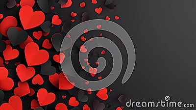Valentine's Day background adorned with red heart cutouts. Romantic ambiance. Ai Generated Stock Photo
