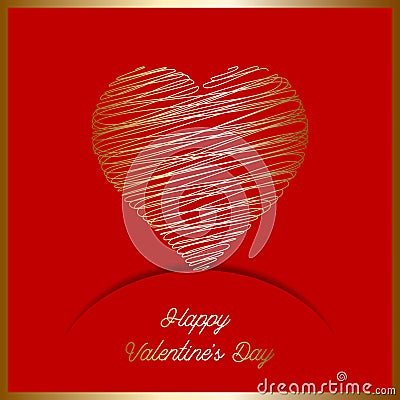 Valentine`s Day background with gold scribble heart Vector Illustration