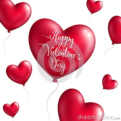 Valentine`s day background with red balloons Vector Illustration