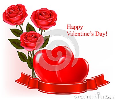 Valentine`s day background. Three red roses with t Vector Illustration