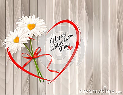 Valentine`s Day background Two daisies with heart shaped middles. Vector Vector Illustration