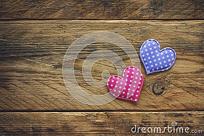 Valentine`s day background, two simple fabric heart Stock Photo