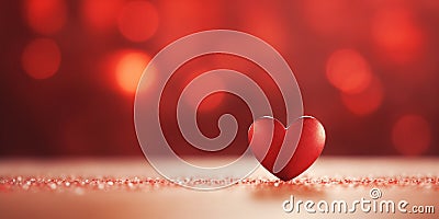 Valentine's day banner. Single heart shape on red background with bokeh and shimmers. Stock Photo
