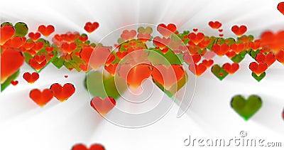 Valentine`s day birthday abstract background,flying chopped glass hearts on white. Loopable 4k 3d rendering Stock Photo