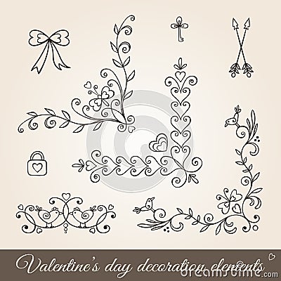 Valentine's day borders,corners and dividers. Vector Illustration