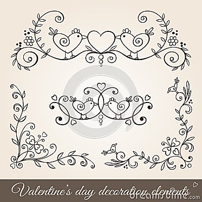 Valentine's day borders,corners and dividers. Vector Illustration