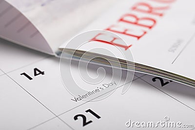Valentine`s day calendar date on February. Hearts day Stock Photo