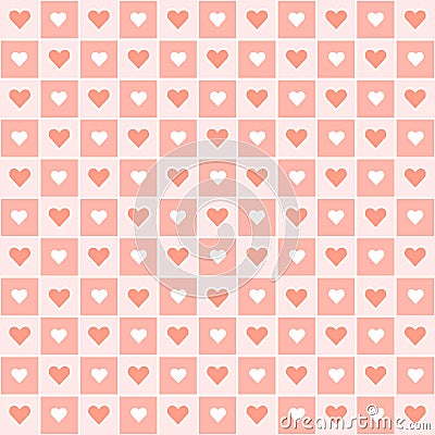 Valentine's day candy hearts and pink red white tartan plaid vector patterns. Heart check design seamless pattern. Vector Illustration