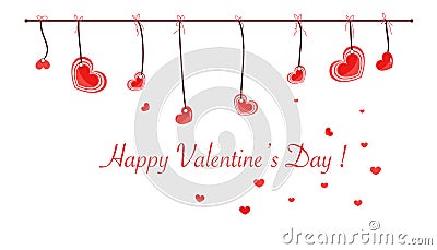 Valentine's Day card with hanging sweet hearts vector greeting card Vector Illustration