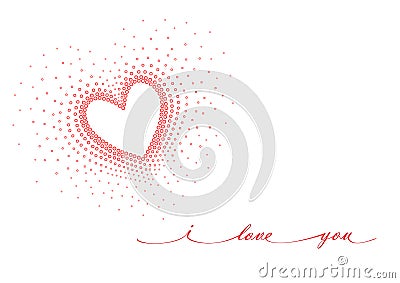 Valentine`s day card, i love you text, delicate heart isolated on a white background Vector Illustration