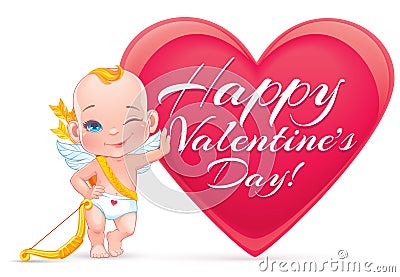 Valentine's day card with little baby Cupid Vector Illustration