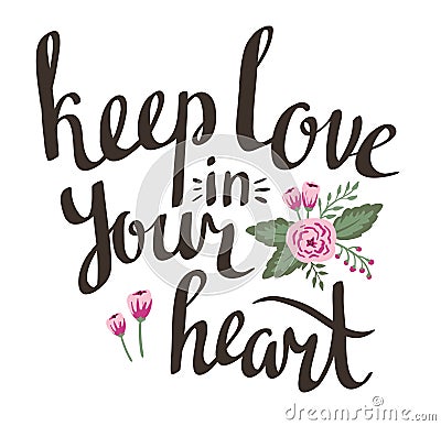 Valentine's Day Card with stylish Love lettering keep love in your heart. Vector Illustration