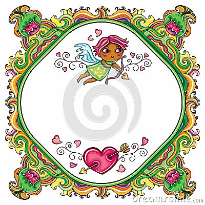 Valentine's Day cartoon floral farme Vector Illustration