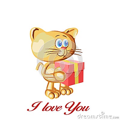 cat congratulating kitty, birthday card, isolated on white background Vector Illustration