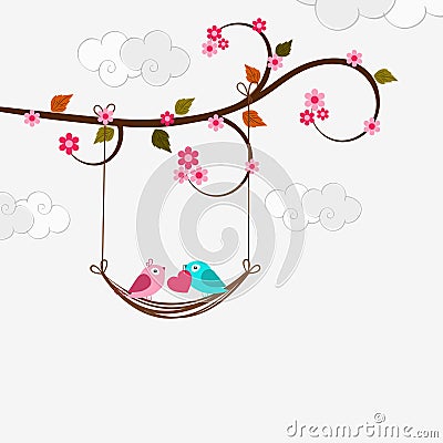 Valentines Day celebration with cut love bird couple. Stock Photo