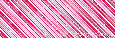 Valentines day Christmas candy cane red and pink diagonal stripes print banner background, shiny and glitter lines seamless Vector Illustration