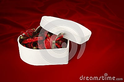 Valentines Day and Christmas chocolate box (on red Stock Photo