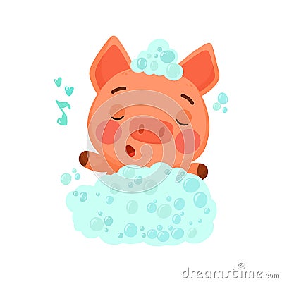 Valentine`s day clipart. A cute piglet in love sings a love song in his soul. Vector Illustration