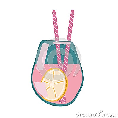 Valentine s Day cocktail with lemon. Glass icon. Vector illustration. Cartoon Illustration