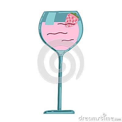 Valentine s Day cocktail with strawberries. Glass icon. Vector illustration. Vector Illustration