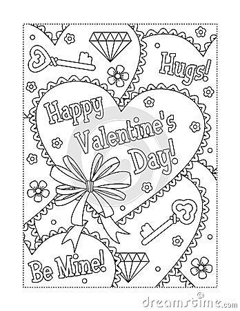 Valentine`s Day coloring page Vector Illustration