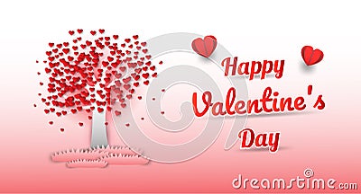 Valentine`s Day Concept, Consisting of red heart trees, pink backgrounds and balloons In the form of paper art Stock Photo