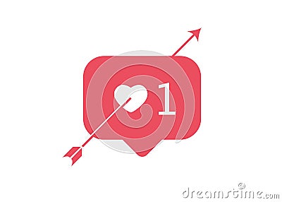 Valentine`s day concept , Like, love, one, instagram, button and red heart with arrow, vector illustration isolated Vector Illustration