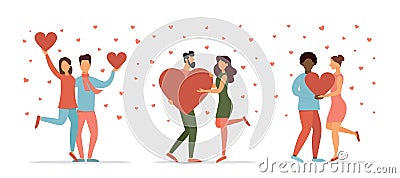 Valentine's Day concept. A set of illustrations. Collection of scenes with people celebrating a romantic holiday. Cartoon Illustration