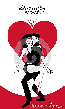 Valentine`s Day. Couple dancing bachata on heart in the background Stock Photo