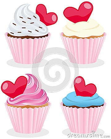 Valentine s Day Cupcakes Collection Vector Illustration