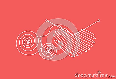 Valentine's Day. Drawings Heart icons, single line threads. Vector Illustration