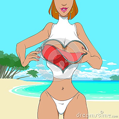 Valentine's Day erotic gift at tropical beach Vector Illustration