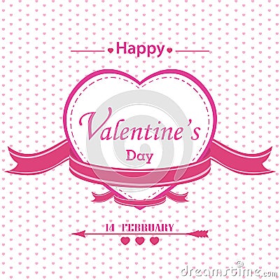 Valentine's Day with full pink heart isolated on white background. Vector Illustration