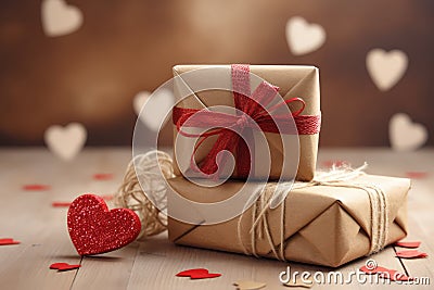 Valentine's day gift, craft box and heart. Generative AI Stock Photo