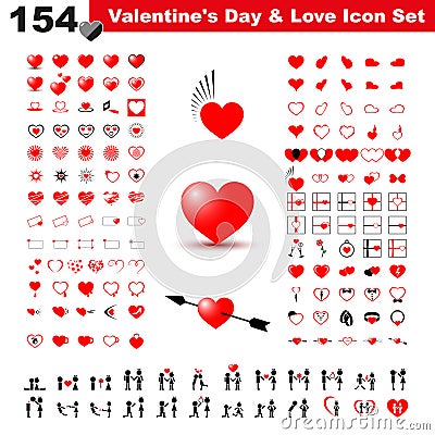 Valentine`s day, gift, love and heart icon pack Stock Photo